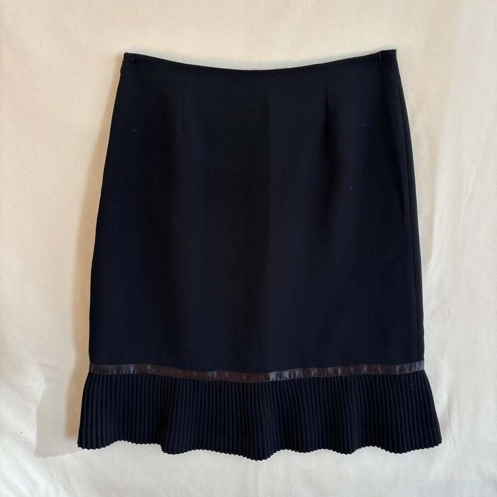 VTG Jessica Black Pleated Hem Satin Ribbon Pencil Skirt Y2K - Size M/L